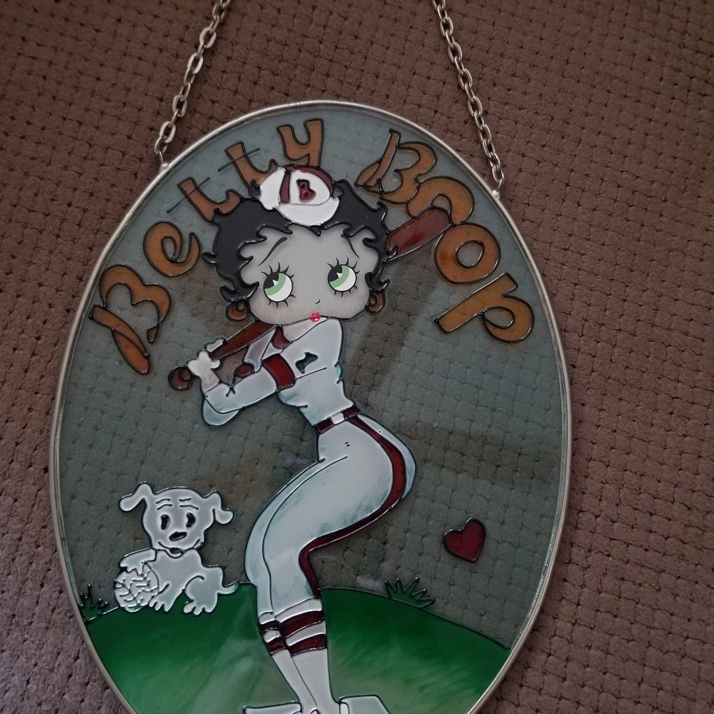 Betty Boop Baseball Stained Glass Art